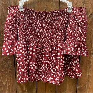 Wishful Park maroon floral off-the-shoulder top
